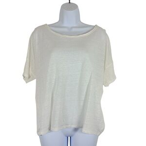 Chico’s White Linen Boxy Short Sleeve Top Size 2 (Large) Coastal Casual Breezy